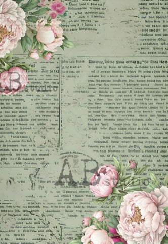 Green Book Page with Pink Peonies