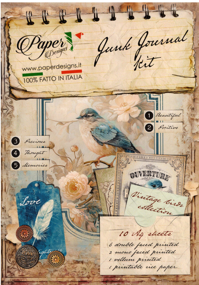 Vintage Birds Junk Journal Kit, rice paper design by Paper Designs Italy, arts & entertainment > hobbies & creative arts > arts & crafts > art & crafting materials, for decoupage and crafting