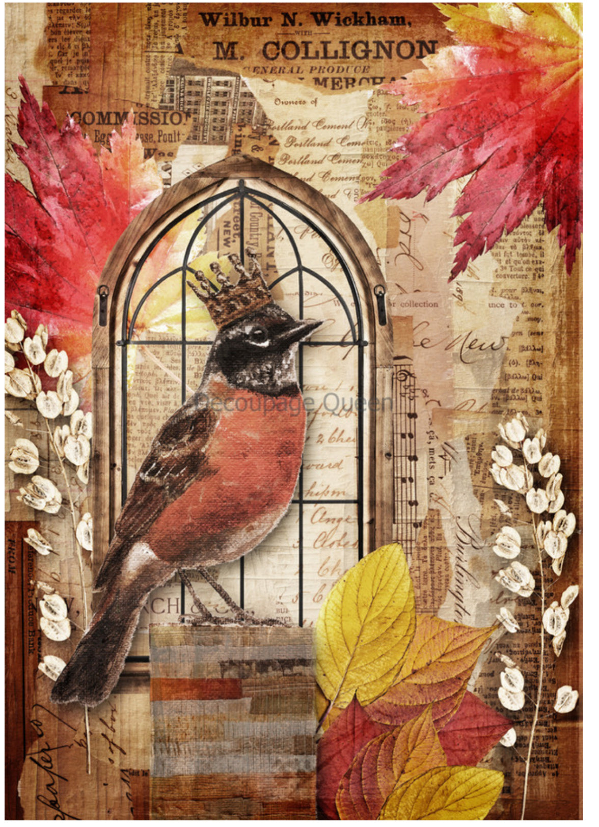 Crowned Robin, rice paper design by Decoupage Queen, arts & entertainment > hobbies & creative arts > arts & crafts, for decoupage and crafting