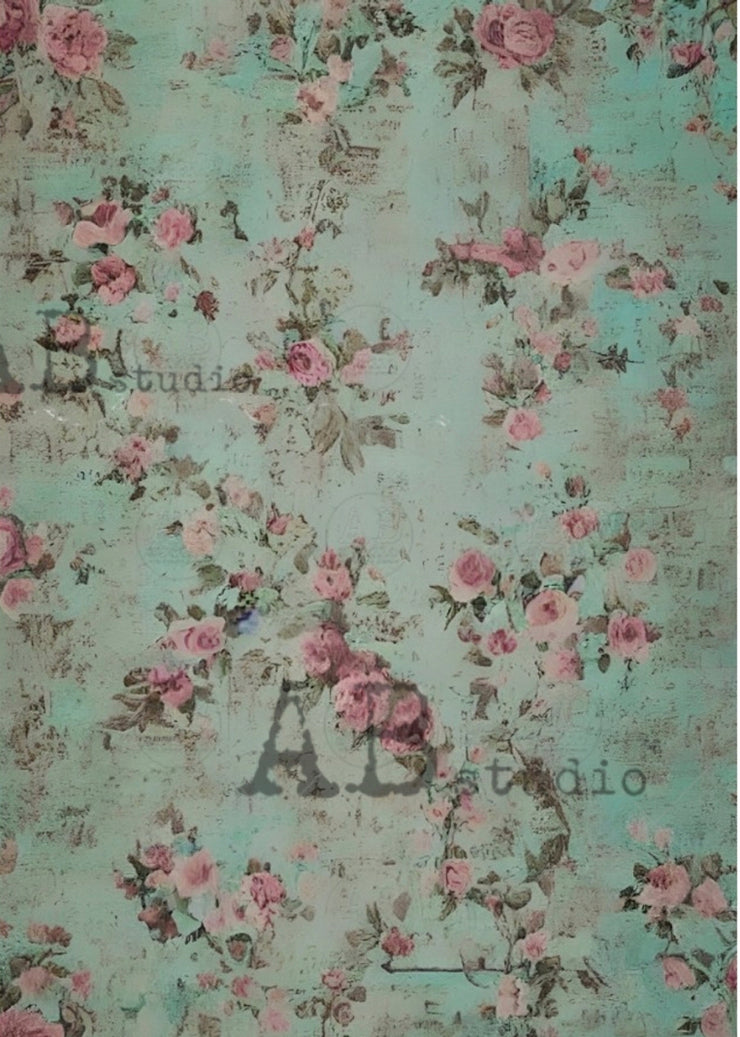 Pink and Green Shabby Chic Rose Wallpaper ABRP_1791