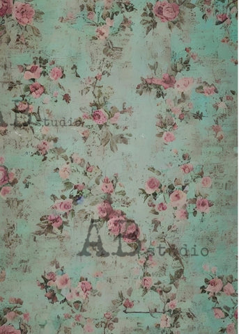 Pink and Green Shabby Chic Rose Wallpaper