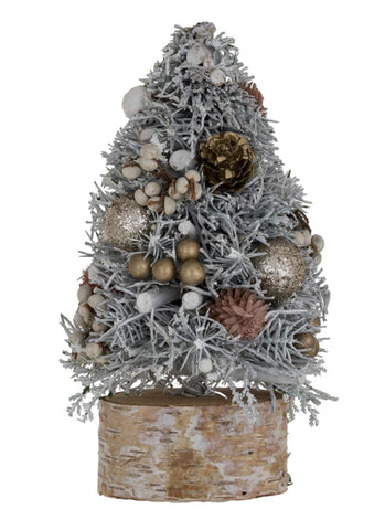 Christmas Tree w/ Ornaments, Pinecones, Glitter & Wood Slice Base 2 sizes