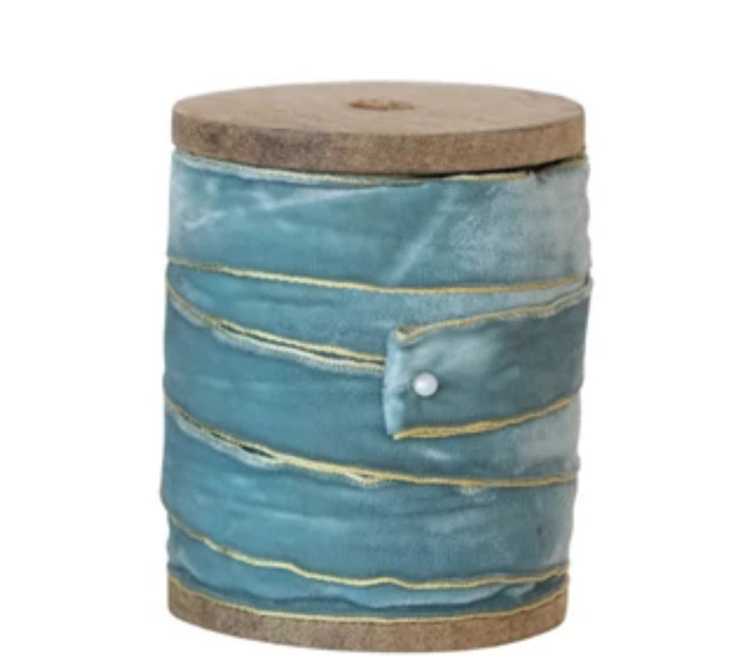 10 Yard Velvet Ribbon w/ Metallic Edges on Wood Spool