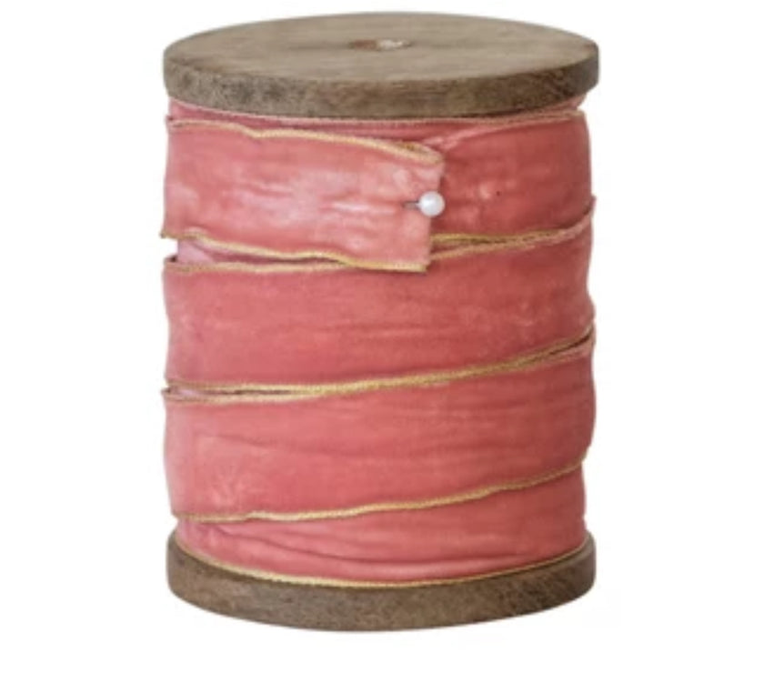 10 Yard Velvet Ribbon w/ Metallic Edges on Wood Spool