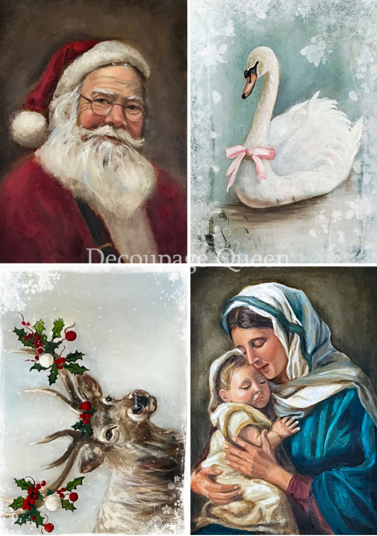 Christmas 4 Pack, Teresa Rene Art, rice paper design by Decoupage queen, arts & entertainment > hobbies & creative arts > arts & crafts, for decoupage and crafting