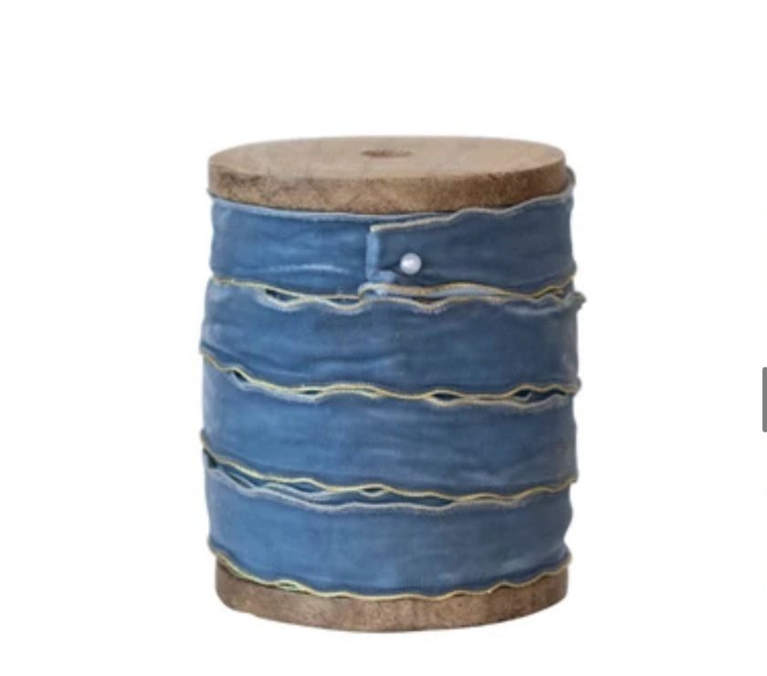 10 Yard Velvet Ribbon w/ Metallic Edges on Wood Spool