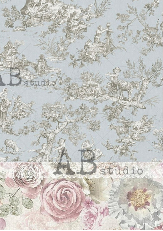 Light Blue Toile with Roses ABRP_1810