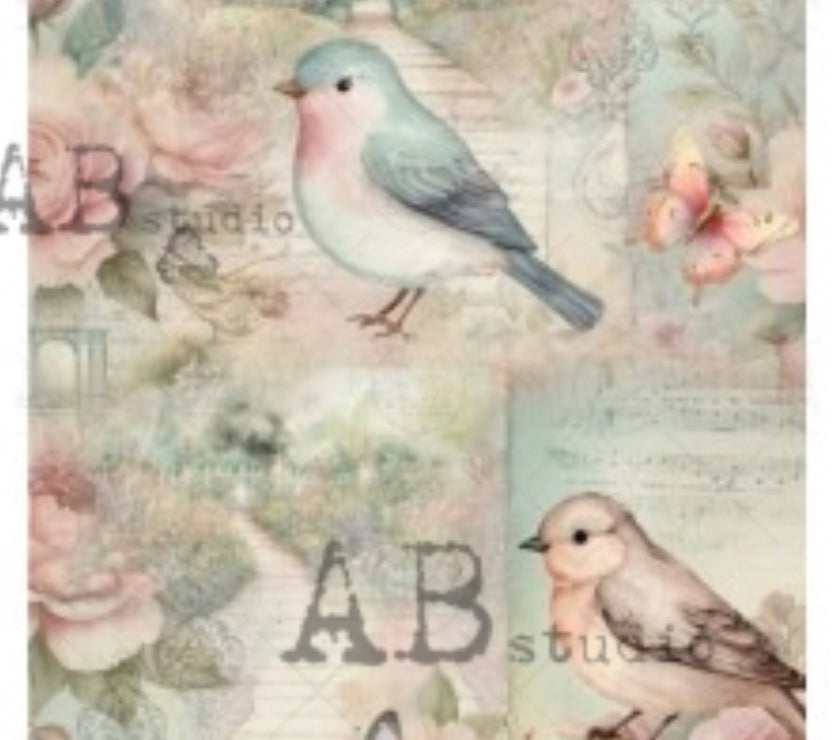 Pink and Blue Birds PP_42, rice paper design by AB Studios, arts & entertainment > hobbies & creative arts > arts & crafts > art & crafting materials, for decoupage and crafting