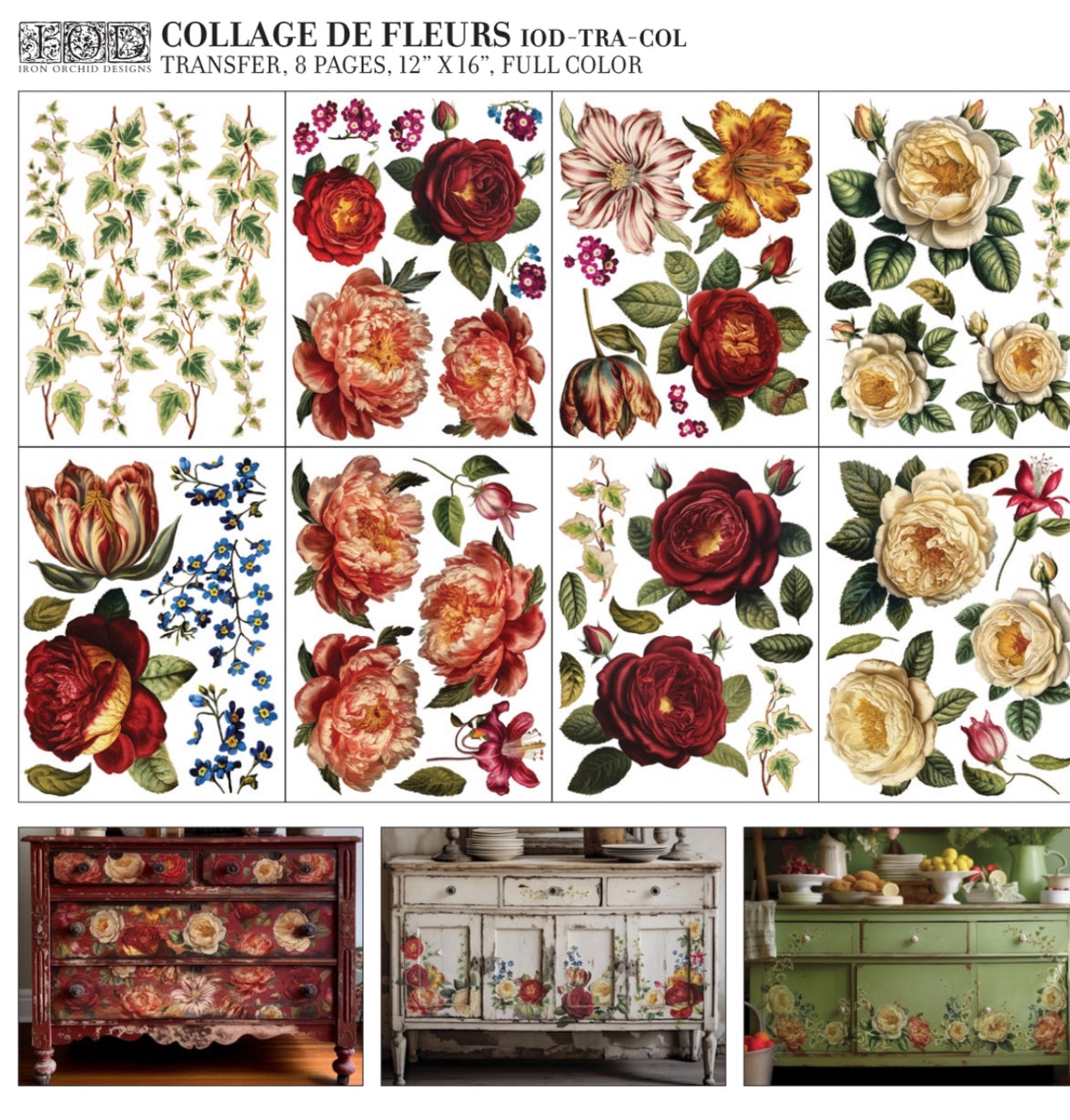 Collage de Fleurs  IOD Transfer