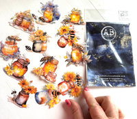 Decoupage Flakes set of 12 DIE CUT Bee Art pieces ID-18 ( see description