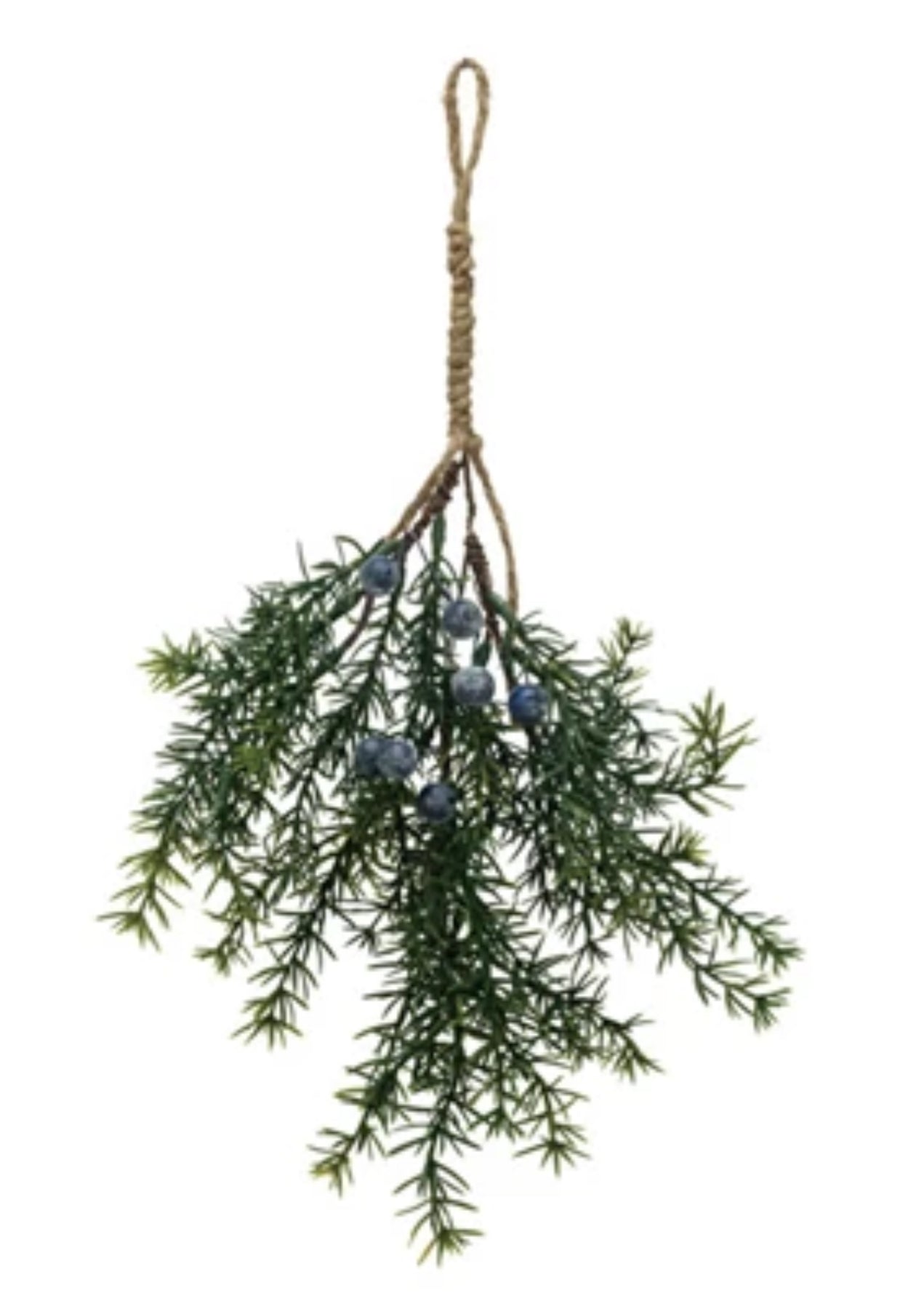 Hanging Faux Evergreen & Berry Bunch, Snow/Ice Finish, 5 Styles