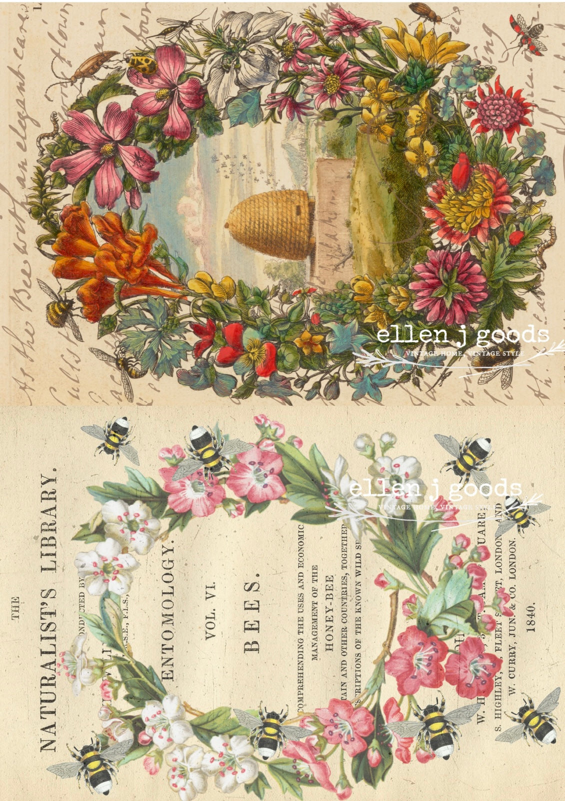 Bee Pack Rice paper EJG-O05, rice paper design by ellen j goods, arts & entertainment > hobbies & creative arts > arts & crafts, for decoupage and crafting