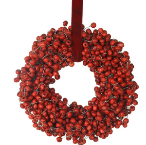 WOOD BEAD BERRY WREATH WITH VELVET HANGER 6”