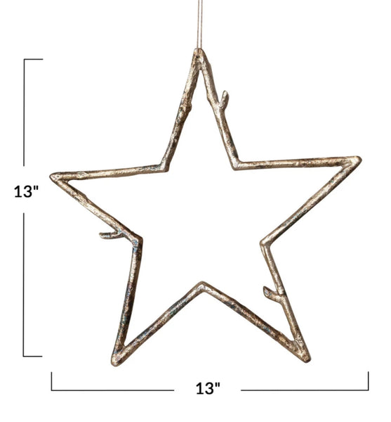 Metal Twig Star Ornament, Antique Gold Finish