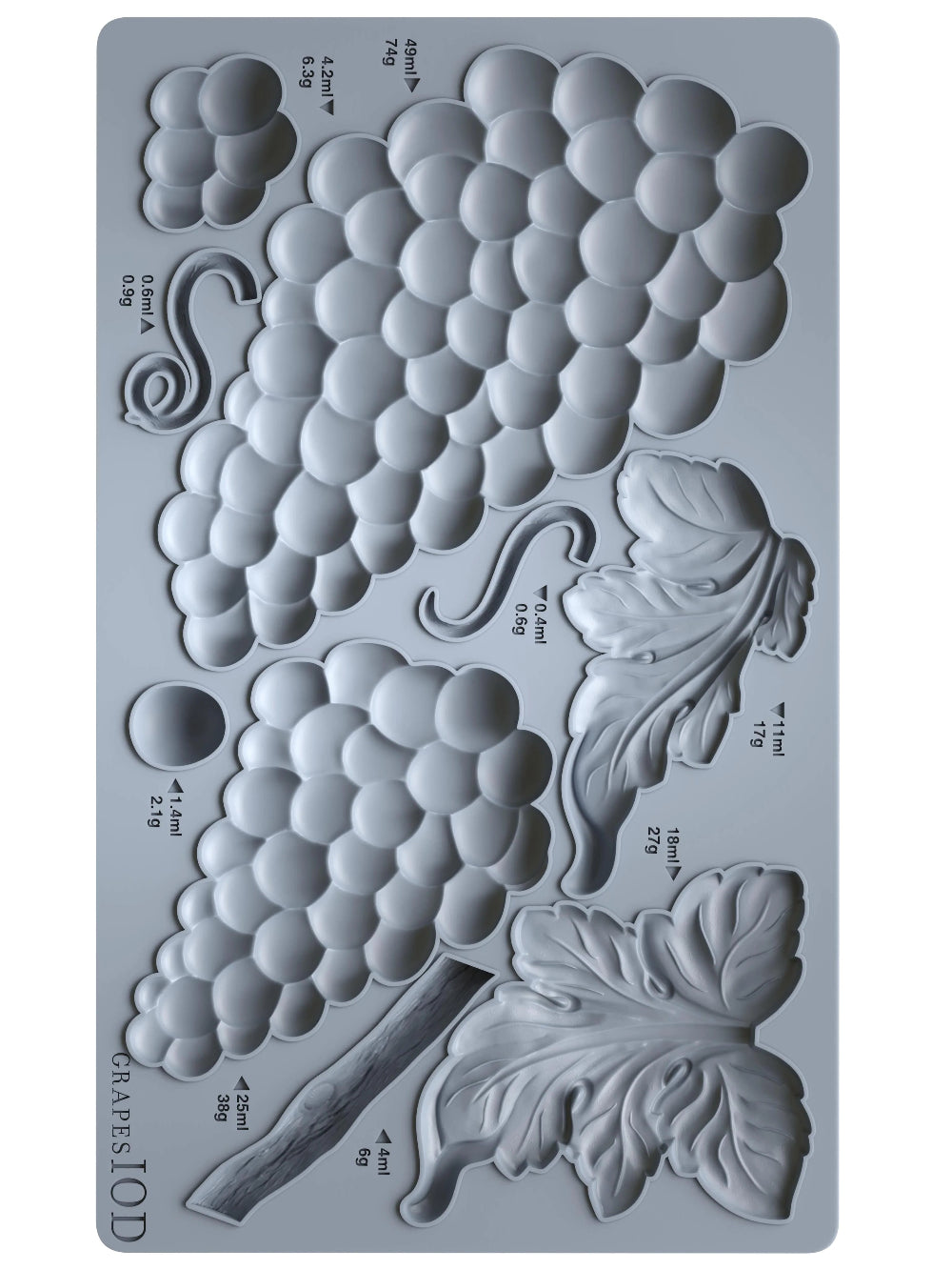 Silicone mold with grape and leaf design on a gray background
