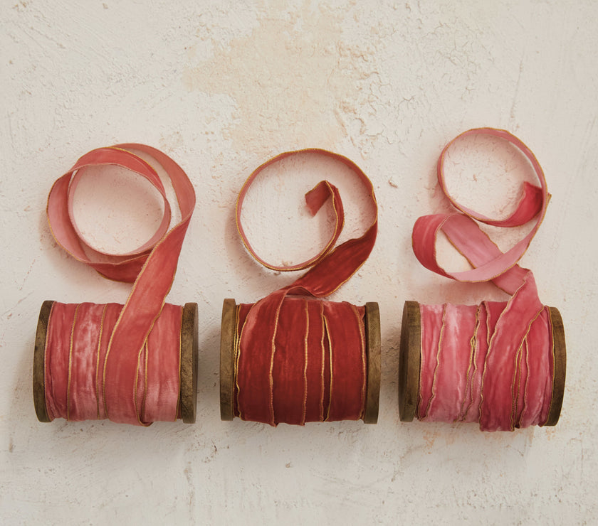 5 Yard Velvet Ribbon w/ Metallic Edges on Wood Spool, 6 Colors
