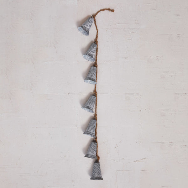 Hanging Galvanized Metal Bells on Jute Rope