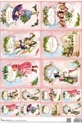 Pink Christmas Vintage Winter Kids Rice Paper DGR 267, rice paper design by Calambour, arts & entertainment > hobbies & creative arts > arts & crafts, for decoupage and crafting
