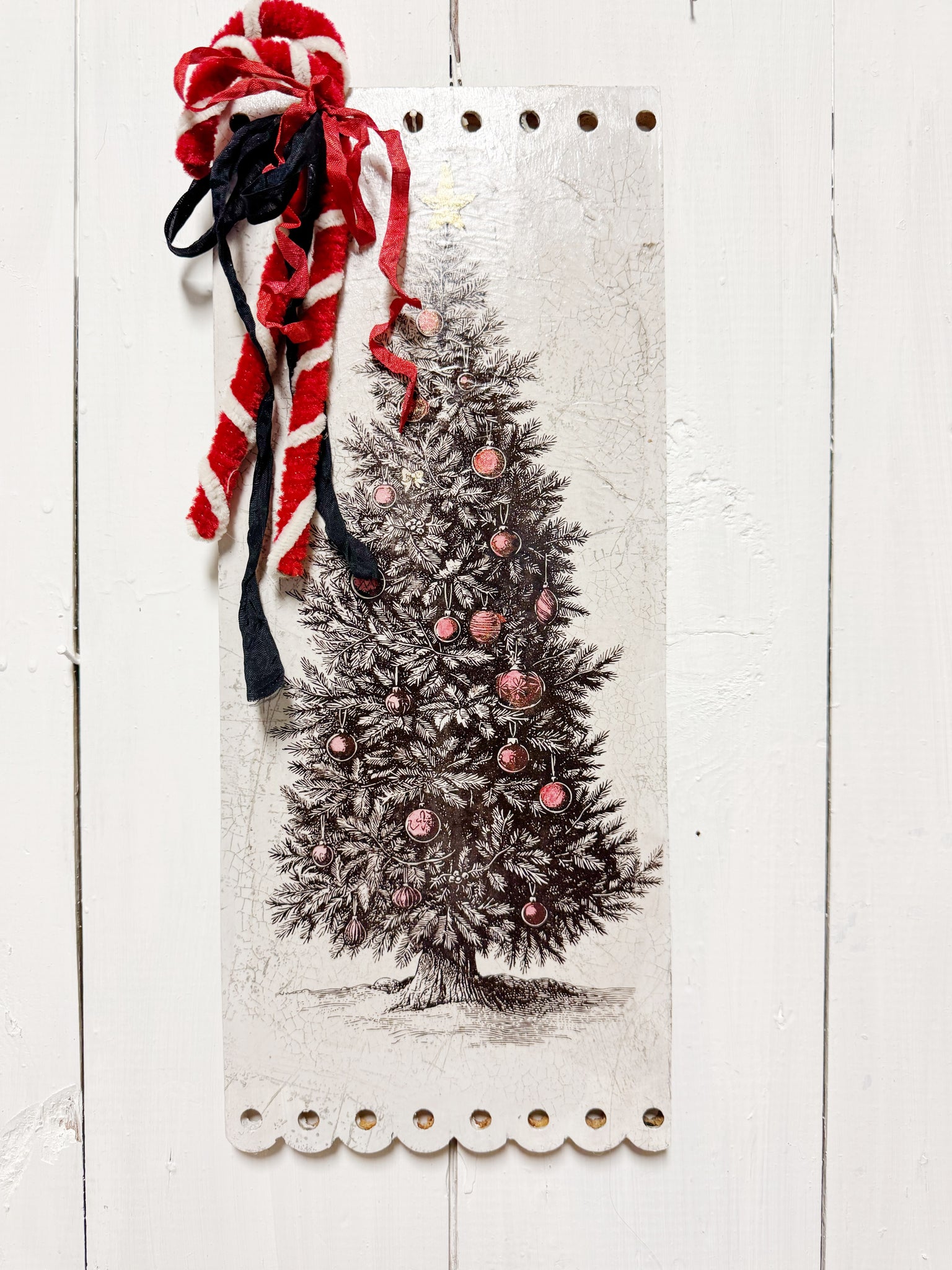 Christmas Tree on antique drawer panel