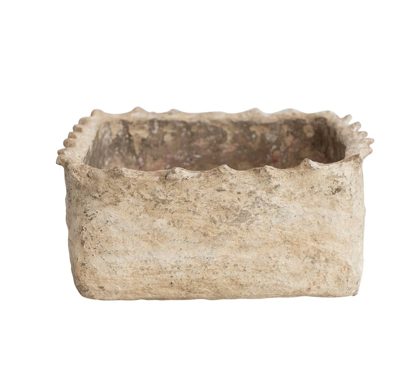 Paper Mache Container with pie crust edge, Distressed Finish
