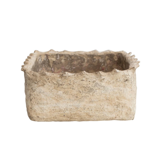 Paper Mache Container with pie crust edge, Distressed Finish