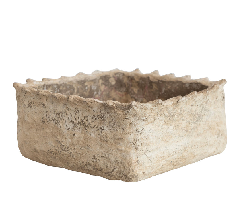 Paper Mache Container with pie crust edge, Distressed Finish