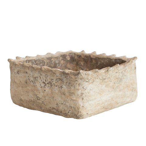 Paper Mache Container with pie crust edge, Distressed Finish