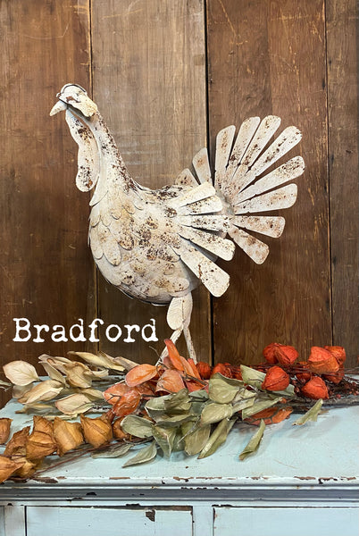 Bradford and Susanna, metal turkeys