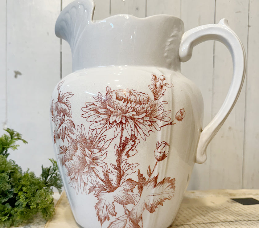 Antique Brown Transferware Pitcher