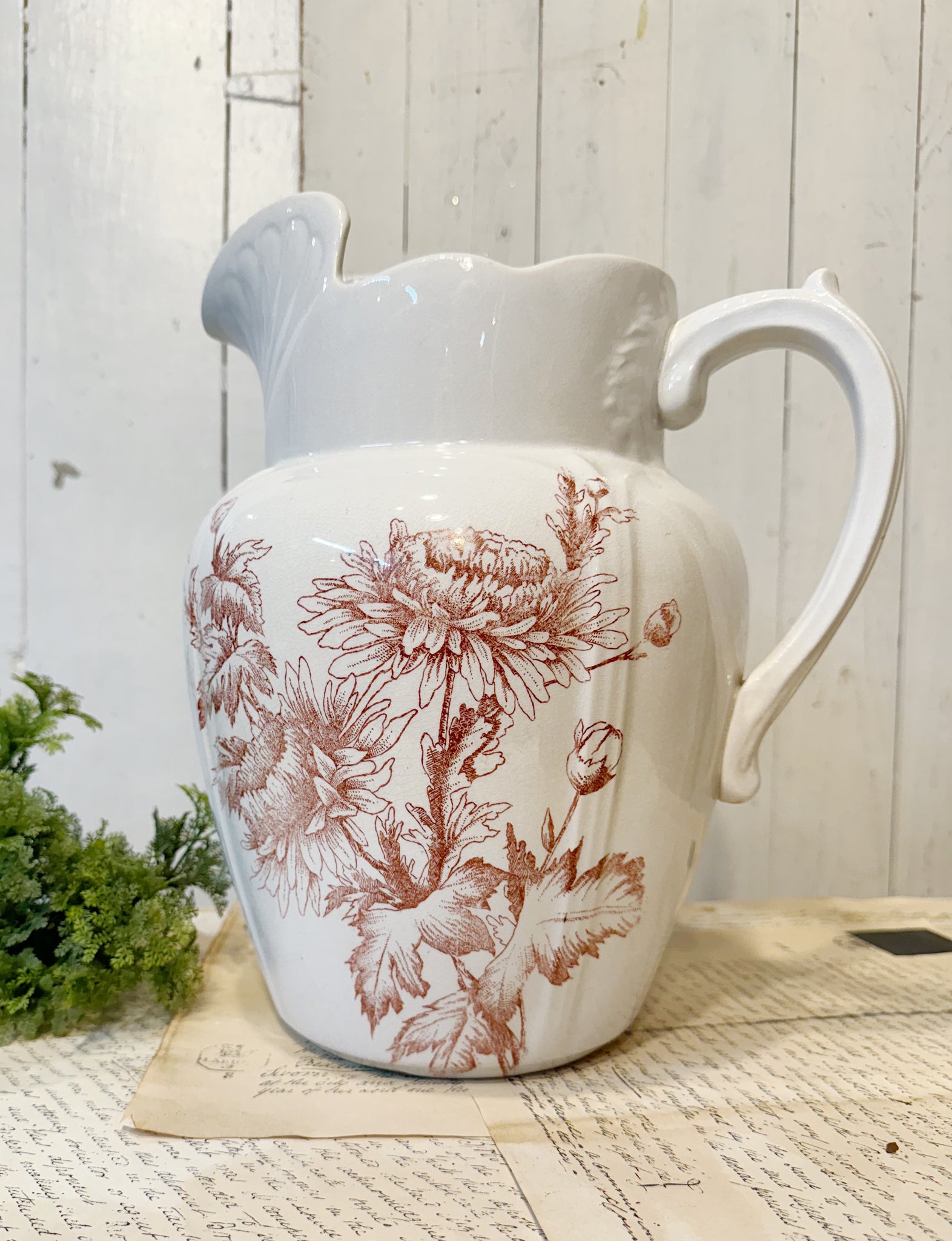 Antique Brown Transferware Pitcher