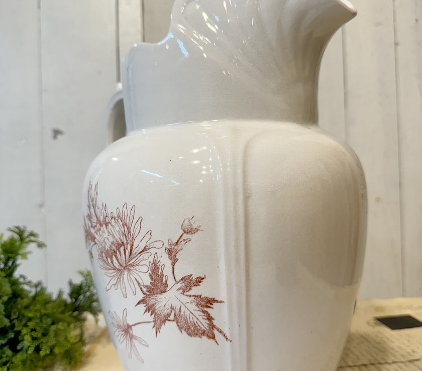 Antique Brown Transferware Pitcher