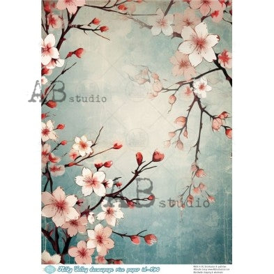 Pink Blossom Branches ABRP_MV590, rice paper design by AB Studios, arts & entertainment > hobbies & creative arts > arts & crafts > art & crafting materials, for decoupage and crafting