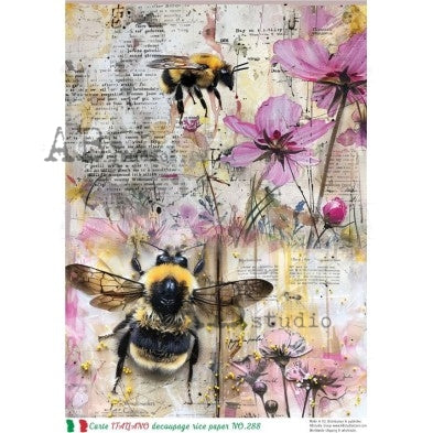 Bees on Newsprint Floral