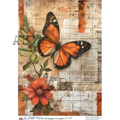 Monarch on Ephemera PP_69, rice paper design by AB Studios, arts & entertainment > hobbies & creative arts > arts & crafts > art & crafting materials, for decoupage and crafting