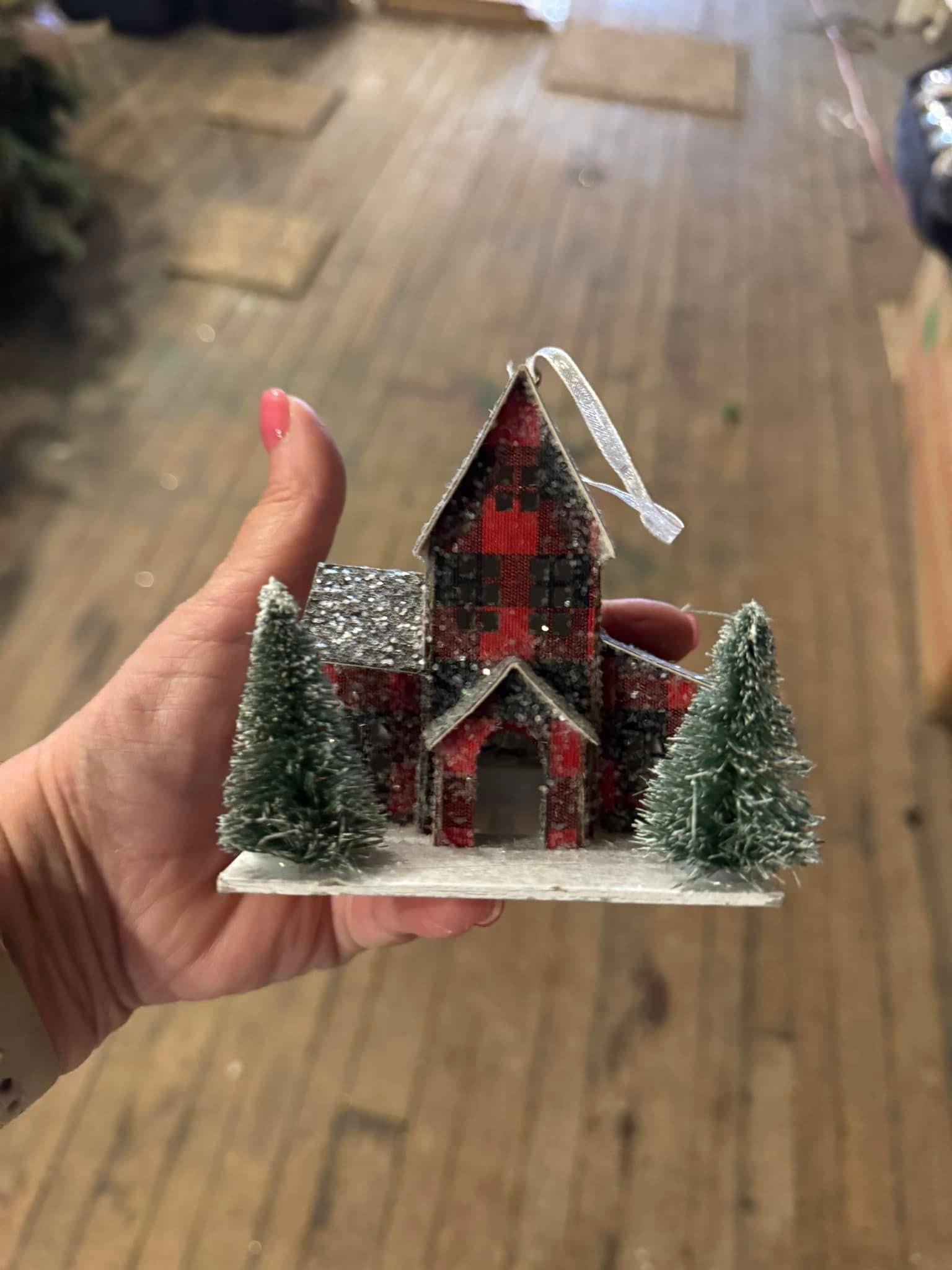 Light up glitter house ornament