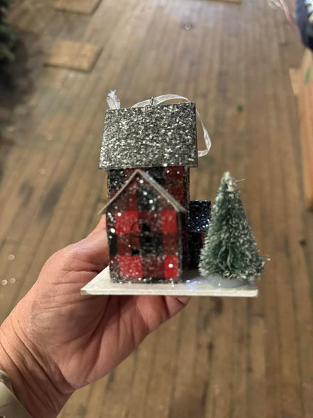 Light up glitter house ornament