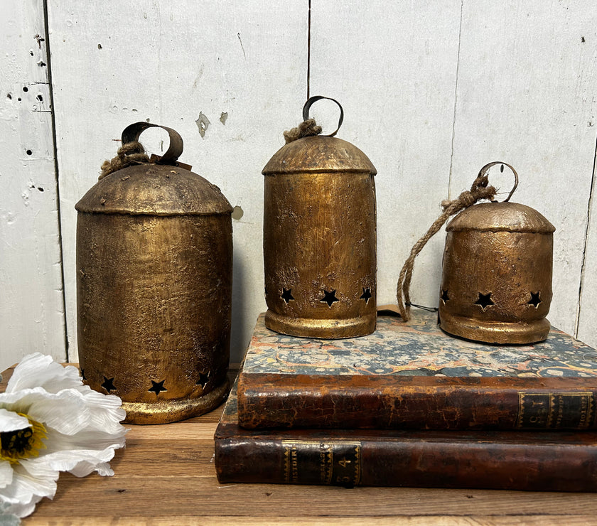 Metal bell on Jute Rope, Gold Finish