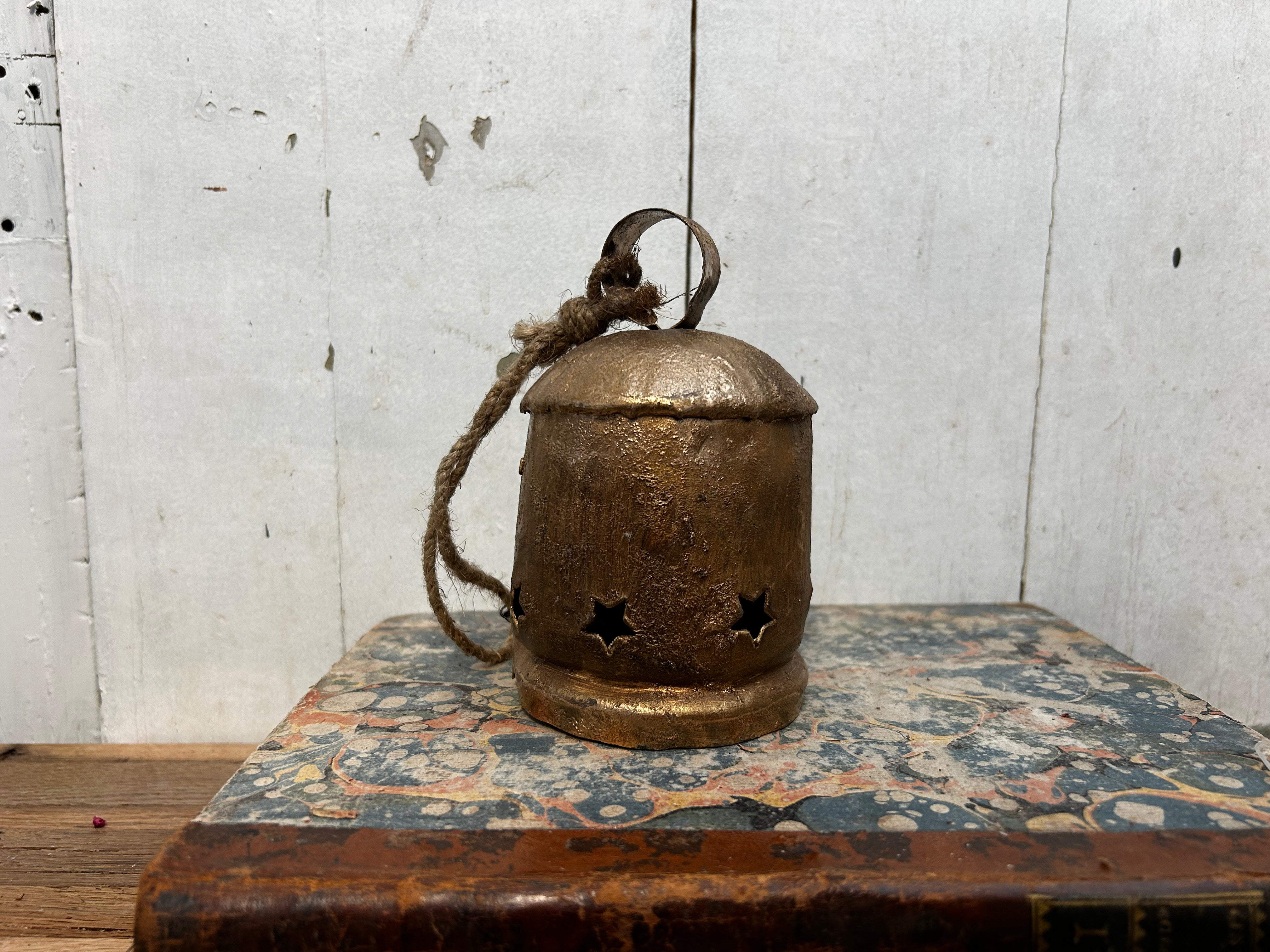 Metal bell on Jute Rope, Gold Finish