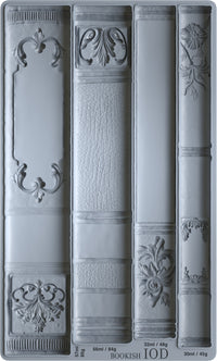 Decorative mold with bookshelf design patterns on a gray background