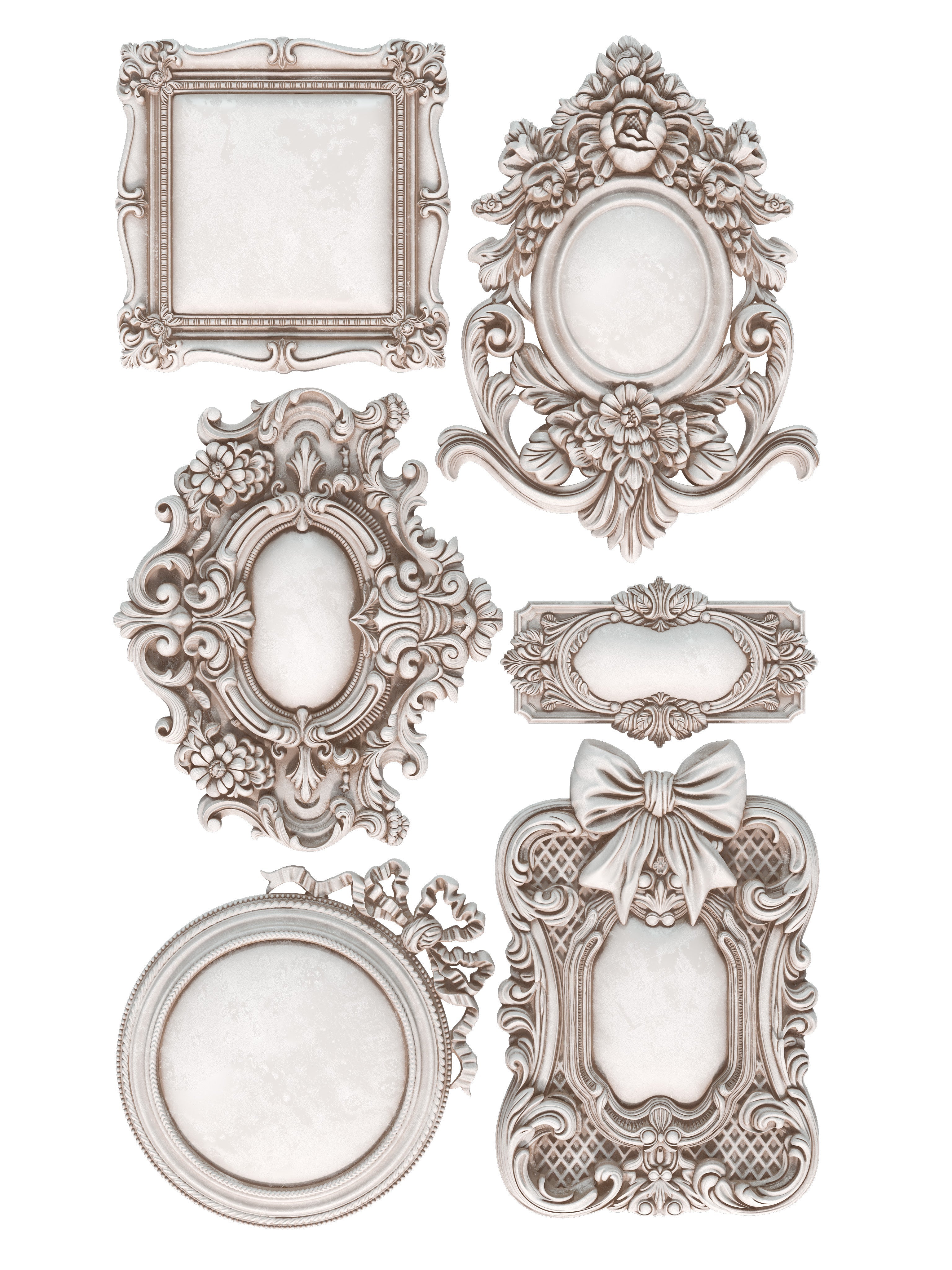 Set of decorative picture frames on a white background