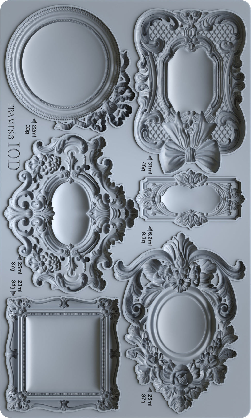 Decorative frame silicone mold with intricate designs on a gray background