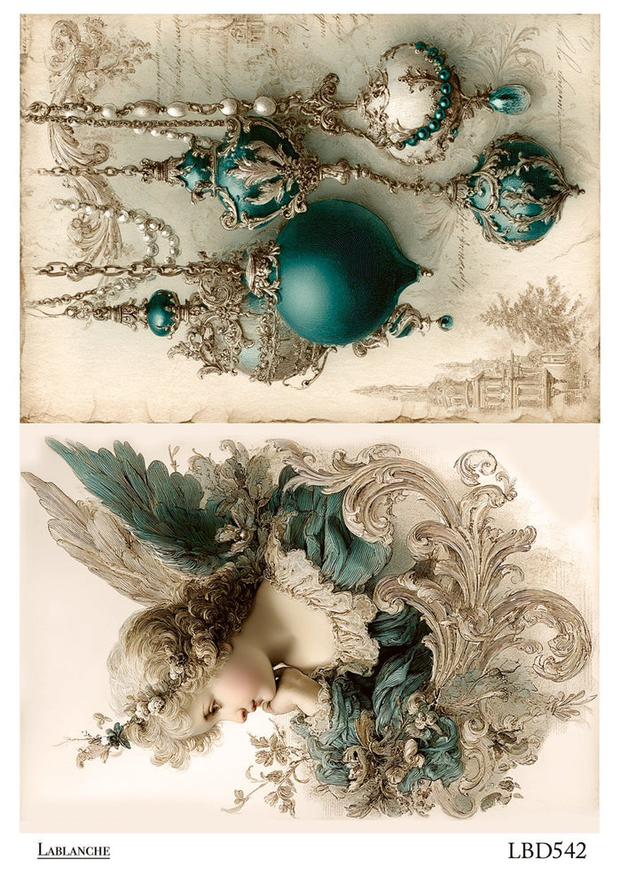 LaBlanche Cherub Angel and Jeweled Ornaments  A4 rice paper