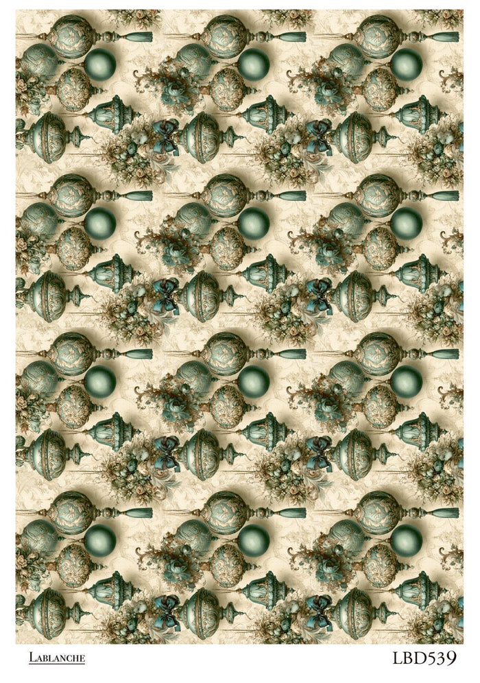 Pattern of decorative green ornaments on a beige background
