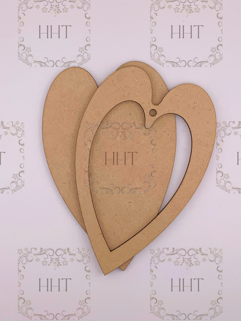 MDF Heart Ornament with overlay frame, 2 pieces