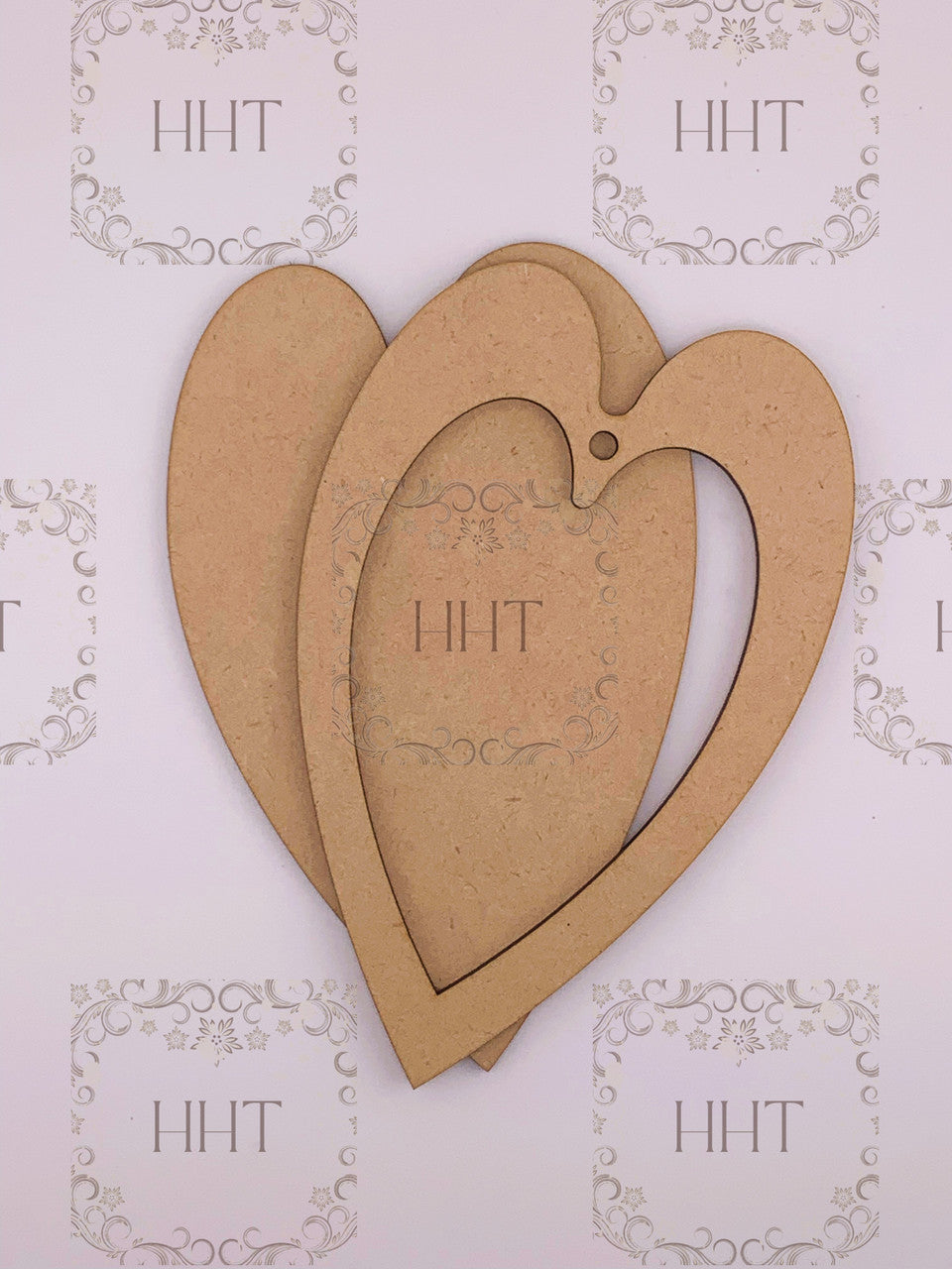 MDF Heart Ornament with overlay frame, 2 pieces
