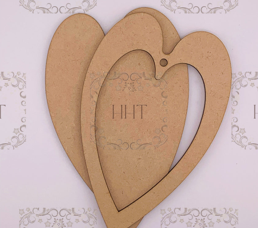 MDF Heart Ornament with overlay frame, 2 pieces