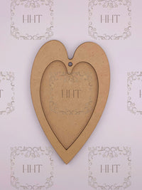 MDF Heart Ornament with overlay frame, 2 pieces