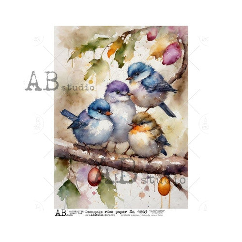 Watercolor Birds on a Branch