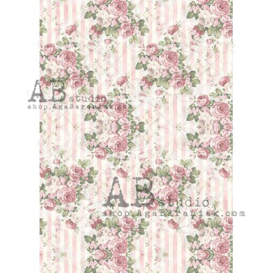 Shabby Rose Stripe Pattern Decoupage Paper - A4