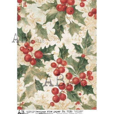 AB Studios Holly & Red Berries Christmas A4 Rice Paper